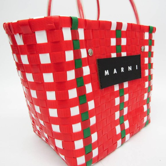 Marni Flower Cafe Basket Bag Women's Polypropylene Handbag Multi-color,Red Color - Picture 5 of 9